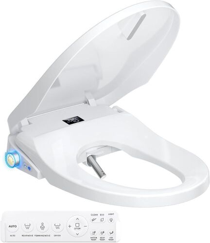 Electric Smart Heated Bidet Toilet Seat, Self-Clean Nozzle, Soft Closed Lid, Wireless Remote Night Light, Elongated - Lot 186