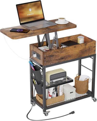 Lift Top End Table with Charging Station and Wheels - Lot 291