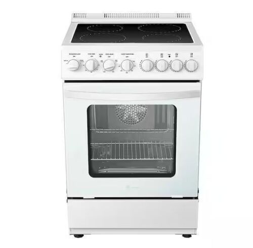 LANBO 24 in. 4 Element Freestanding Single Oven Electric Range with True Convection, Timer and Rotisserie, White - Lot 9JF