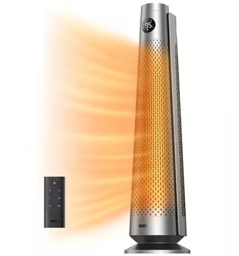 DREO 1500-Watt 30 in. Ceramic Convection Electric Space Heater w/Remote, 120° Osc 5-Heat and 3-Fan Levels, 25dB in Silver - Lot 739JF