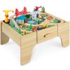 56 Piece Wooden Train Set Table for Kids w/Toy Storage Drawer - Thumbnail 1