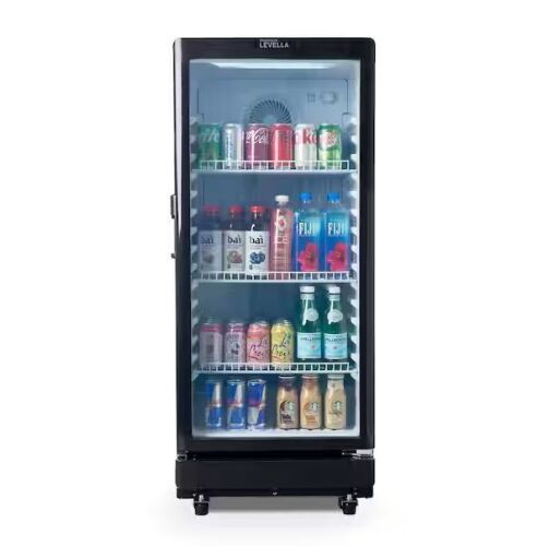 Premium LEVELLA 6.0 cu. ft. Commercial Upright Display Refrigerator Glass Door Beverage Cooler in Black - Small Cracks in Plastic - Lot 15JF