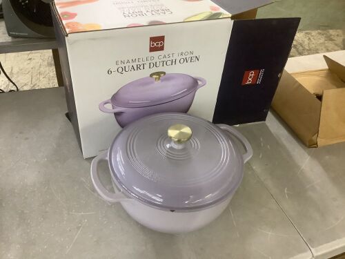 Cast-Iron Dutch Oven Kitchen Cookware w/ Enamel, Handles - 6qt - Chip in Enamel on Lid - Lot 638
