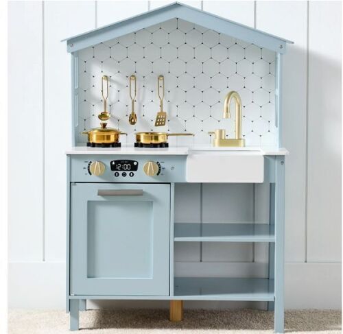 Pretend Play Wooden Farmhouse Kitchen Set w/ Storage, 5 Accessories - Lot 639