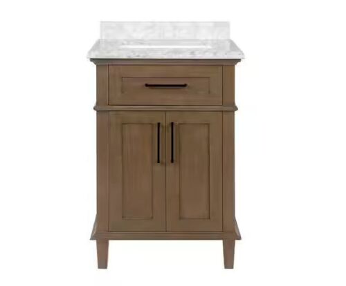 Home Decorators Collection Sonoma 24 in. Single Sink Almond Latte Bath Vanity with Carrara Marble Top - Lot 19JF