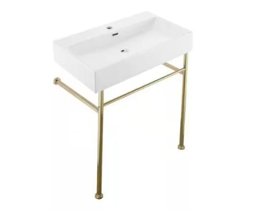 Swiss Madison Claire 30 in. Ceramic White Console Sink Basin Gold Legs - Lot 50JF