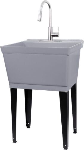 Laundry Sink Utility Tub With High Arc Stainless Steel Pull Down Faucet - Lot 43JF