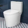 HOROW 1-Piece 12 in. Rough In 1.1/1.6 GPF Dual Flush Elongated Toilet in White with Skirted Trap Way Seat Included - Thumbnail 1