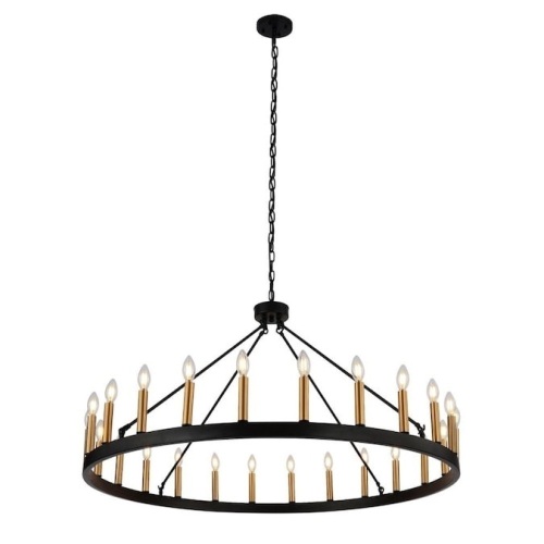 Wagon Wheel 24-Light Black Industrial Chandelier - Lot 55