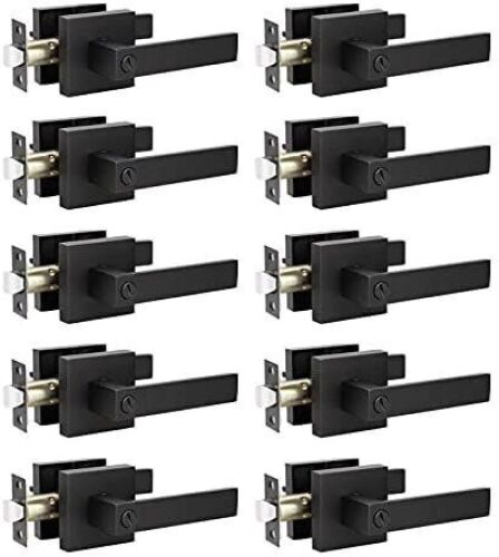 KNOBWELL 10 Pack Heavy Duty Interior Door Lever Lock Without Key, Matte Black Finish, Left or Right Handing - Lot 259
