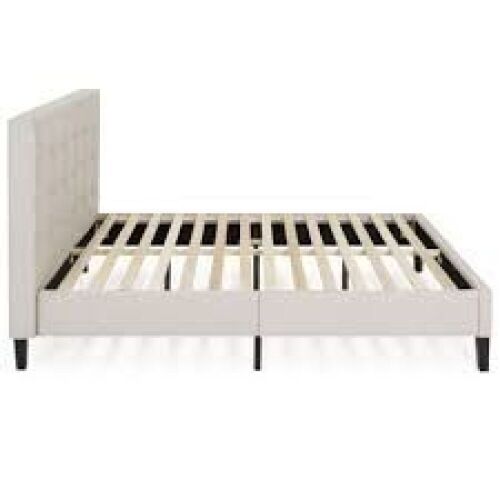 Upholstered Twin Platform Bed w/ Tufted Headboard, Wood Slats - Lot 407