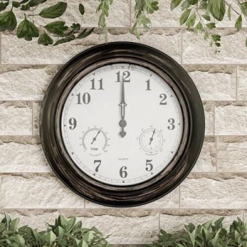 Indoor/Outdoor 18" Wall Clock with Thermometer and Humidity - Lot 416