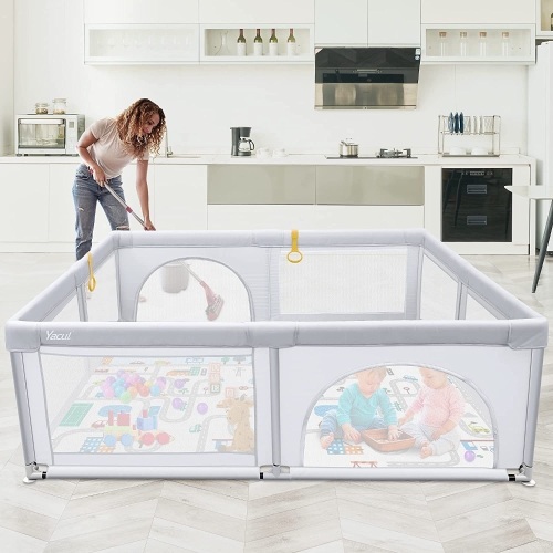Extra Large Play Pen with Mat, 78.7 x 70.9 x 26.8 inches, Light Gray   - Lot 590