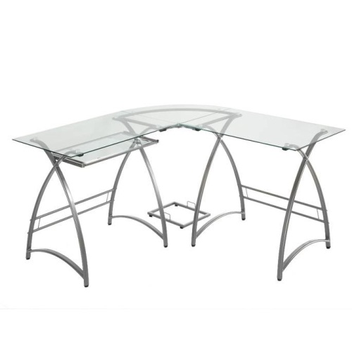 Walker Edison Alexa L-Shaped Computer Desk with Glass Surface - Lot 595