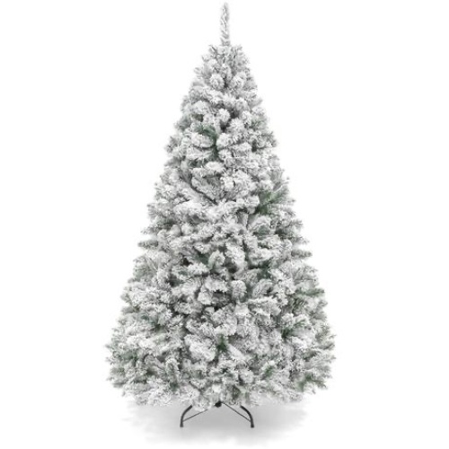 7.5' Premium Snow Flocked Artificial Pine Christmas Tree w/ Foldable Metal Base  - Lot 617
