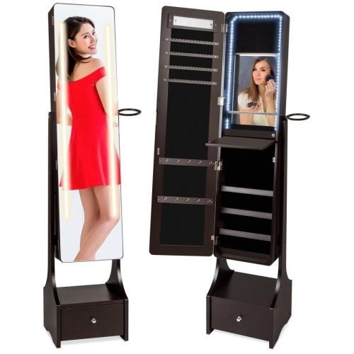 Standing Full Length LED Mirror Jewelry Armoire w/Interior & Exterior Lights - Lot 649