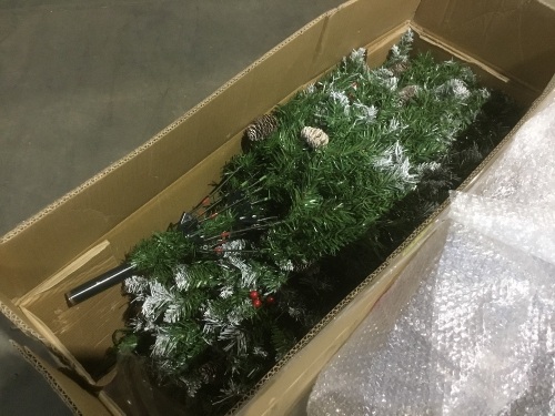 Pre-Lit Partially Flocked Spruce Pencil Tree w/ Berries, Pine Cones - 7.5ft - Lot 782