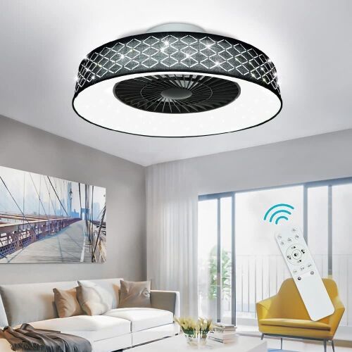 DLLT 40W Modern Dimmable Flush Mount Ceiling Fan Light, 7 Invisible Blades, 22" - Lot 854