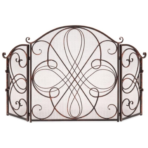 3-Panel Wrought Iron Metal Fireplace Screen Cover w/ Scroll Design - 55x33in - Lot 913