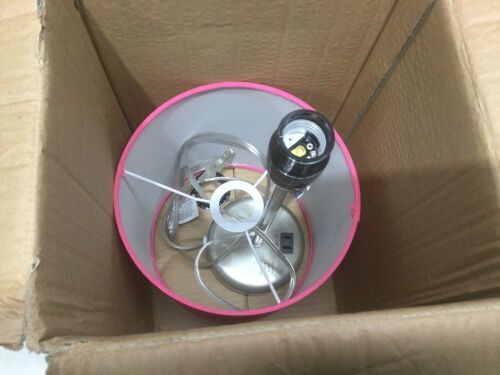 LimeLights 19.5-in Pink Stick Table Lamp with Fabric Shade and Charging Outlet - Lot 1119