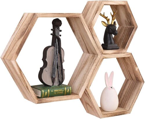 WONFUlity Wall Mounted Hexagonal Floating Shelves, Set of 3 - Lot 1157