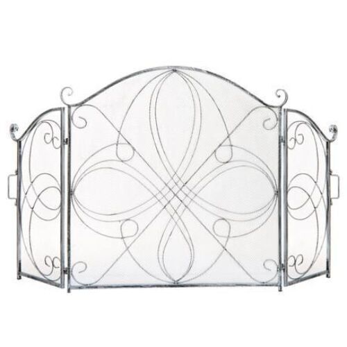 3-Panel Wrought Iron Metal Fireplace Screen Cover w/ Scroll Design, 55x33in - Lot 1191