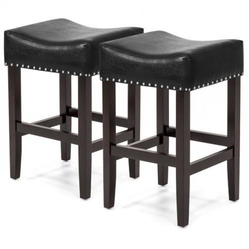 Set of 2 Backless Faux Leather Upholstered 26in Counter Stools w/ Silver Nailhead Trim  - Lot 1194