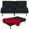 Linen Upholstered Convertible Sofa Bed Futon w/ 2 Cupholders - Thumbnail 1