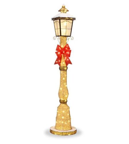 Large Outdoor Christmas Lamppost Decoration, 6ft Tall with Lighted Bow, 100 LEDs - Lot 5503