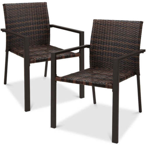 Set of 2 Stackable Wicker Chairs w/ Armrests, Steel Accent Furniture - Lot 6327