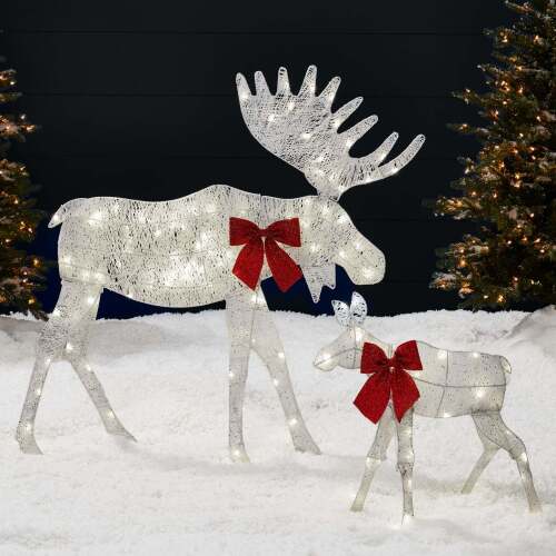 2-Piece Lighted 2D Christmas Moose Set Outdoor Decor w/ 125 LED Lights - 4ft - Lot 6419