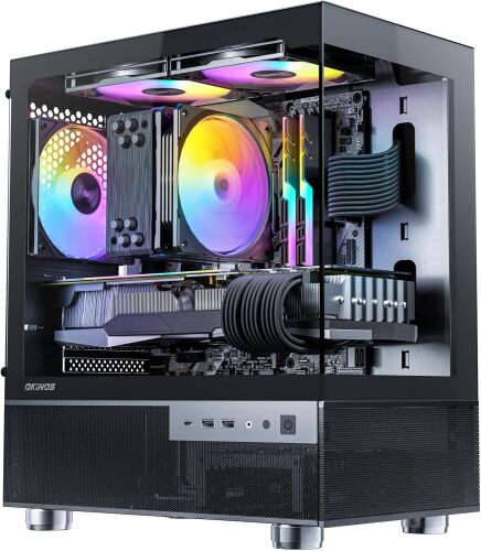 Aqua 3, Micro ATX Case, MATX PC Case with 3 X 120mm 3-Pin ARGB Fan Pre-Installed, Panoramic View Tempered Glass Front & Side Panel, with Type C Port, Black - Lot 6439