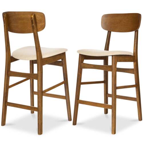 2-Piece Farmhouse Counter Height Bar Stool Set w/ Cushioned Seat, Backrest - Lot 6527