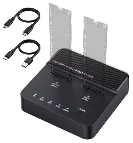 NVME M.2 SSD Docking Station Dual-Bay Solid State Drive Duplicator 20Gbps Read-Write Offline Copying Cloner Duplicator - Lot 6537