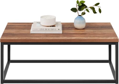 44in Modern Industrial Style Rectangular Wood Grain Top Coffee Table, Rustic Accent Furniture for Living Room w/Metal Frame, 1.25in Thick Butcher Block Tabletop - Lot 6540