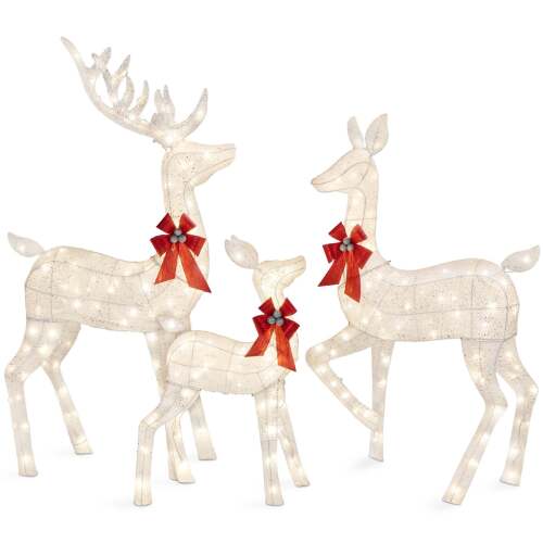 3-Piece Lighted Christmas Deer Set Outdoor Decor with LED Lights - Lot 6588