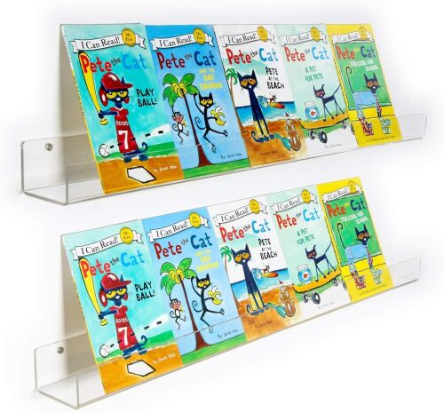 Acrylic Floating Bookshelves for Kids, 2-Pack, Extra-Large Wall Shelves for Expanding Book Collections and Family Spaces - Lot 10003