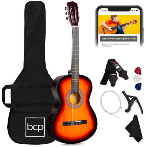 Beginner Acoustic Guitar Set w/ Case, Strap, Extra Strings - 38in - Lot 6066