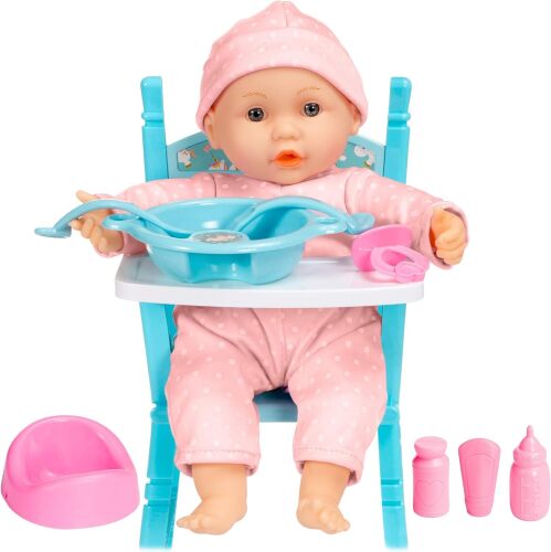 12.5in Realistic Baby Doll, Life-Size Toddler Doll with Soft Body, Highchair, Potty, Pacifier, Bottle, 9 Accessories Included - Lot 6680