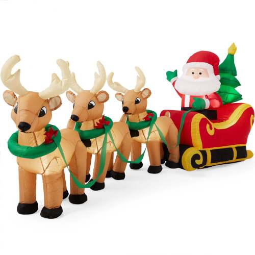 Lighted Inflatable Santa Claus & Reindeer Christmas Decoration - 9ft - Lot 6707