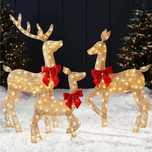 3-Piece Lighted Christmas Deer Set Outdoor Decor with 175 LED Lights - Lot 6772