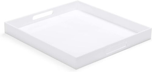 White Modern Acrylic Ottoman Tray with Cutout Handles - Lot 6641