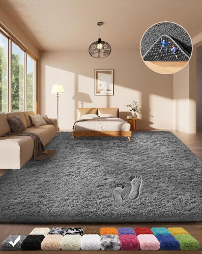 Ophanie Area Rugs for Bedroom Living Room, Grey Fluffy Fuzzy Shag Shaggy Soft Plush Carpet - Lot 6617