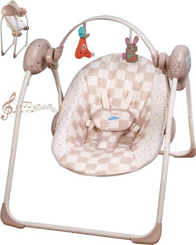 Baby Swings for Infants, Portable Swing with Adaptable Speed, Music, Removable-Toy-Bar, Foldable Infant Swing for Indoor and Outdoor Use, 0-9 Months 6-20 lbs - Lot 6605
