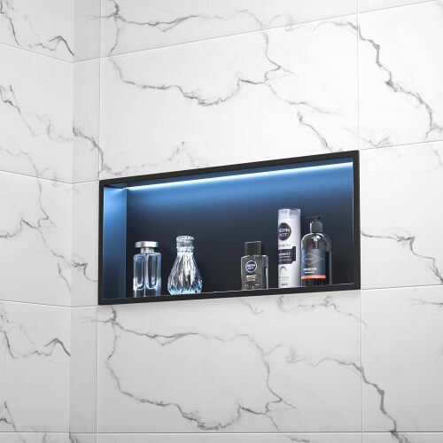 Stainless Steel Shower Niche 12" X 36" Matte Black Led Niche with RGB Light Waterproof Hardwired Dimmable No Tile Needed Recessed Wall Niches for Bathroom Storage Over Mount Installation - Lot 6733