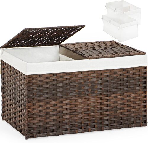Storage Basket with Lid Rattan Woven Storage Baskets with 2 Separate Lids - Lot 6763