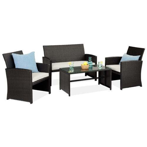 4-Piece Outdoor Wicker Conversation Patio Set w/ 4 Seats, Glass Table Top - Lot 6768