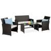 4-Piece Outdoor Wicker Conversation Patio Set w/ 4 Seats, Glass Table Top - Thumbnail 1