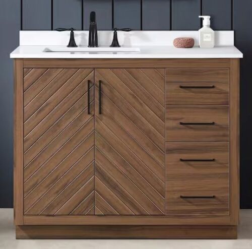 Glacier Bay Huckleberry 42 in. Single Sink Spiced Walnut Bath Vanity with White Engineered Stone Top - Lot 7JF