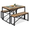 3-Piece Bench Style Dining Furniture Set w/ 2 Benches, Table - 45.5in - Thumbnail 1